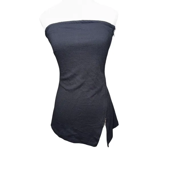 Maeve x Anthropologie Asymmetrical Zipper Tube Top Black/Noir Size Large - Image 3