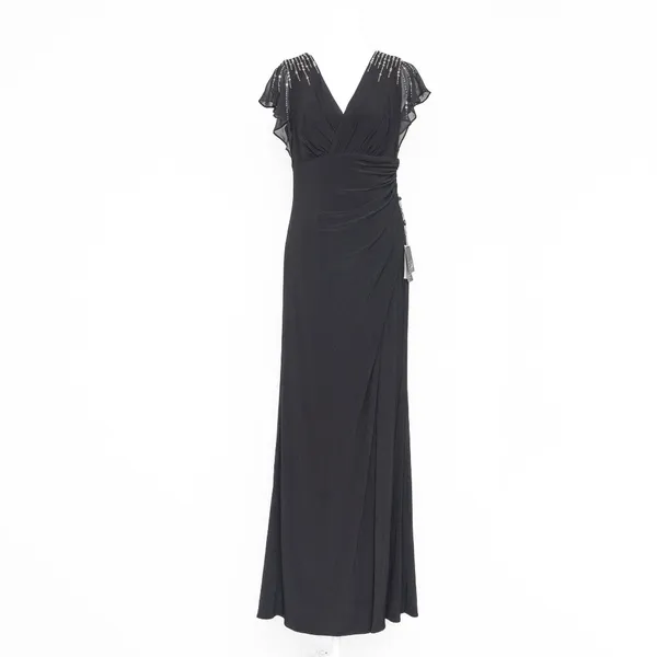Adrianna Papell‎ Beaded Jersey Chiffon Flutter Sleeve Gown - Image 2