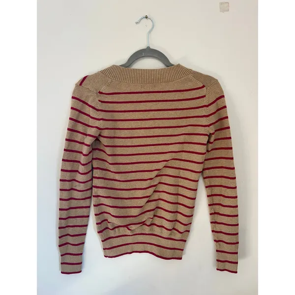 ❤️ 3/$25 GAP V Neck Sweater in Tan with Fuschia stripes, y2k style, XS - Image 3
