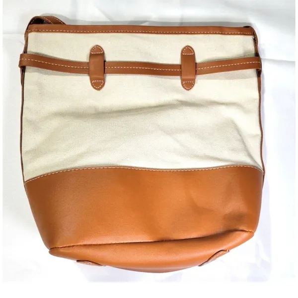 LOULU Brand Bucket‎ Bag Purse 12 x 10 x 4 LARGE Bag, Beige Brown Canvas Faux - Image 4
