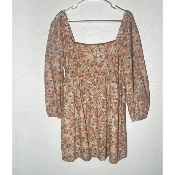 J.CREW Floral Square Neck Puff Long Sleeve Smocked Mini Dress 100% Cotton L - Image 10