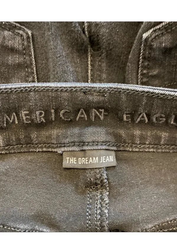 American Eagle Dream Jean Hi-Rise Jegging Distressed Raw Hem Black Skinny Jeans - Image 9