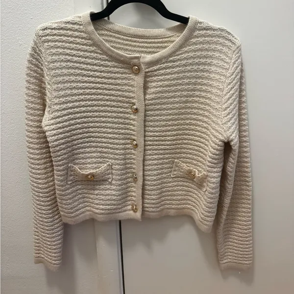 Elegant Cream Button-Up Women's Sweater - Image 3