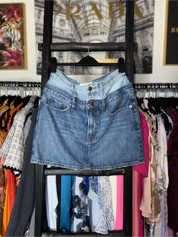 FRAME Sample Double Waist Denim Mini Skirt Blue Womens Oversized 26 100% Cotton - Image 2
