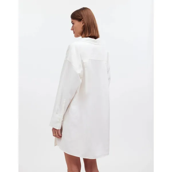 NEW Madewell White Linen Asymmetric Button Up Long Sleeve Mini Shirt Dress XXS - Image 4