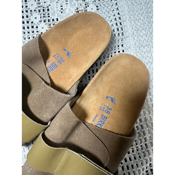 Birkenstock Kyoto Taupe Suede Slides - Image 3