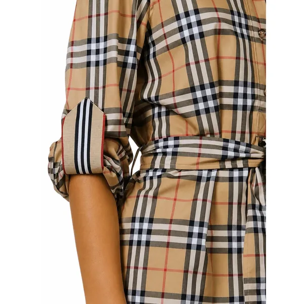 Burberry Giovanna Vintage Check Poplin Cotton Shirt Dress Beige Size 4 - Image 3