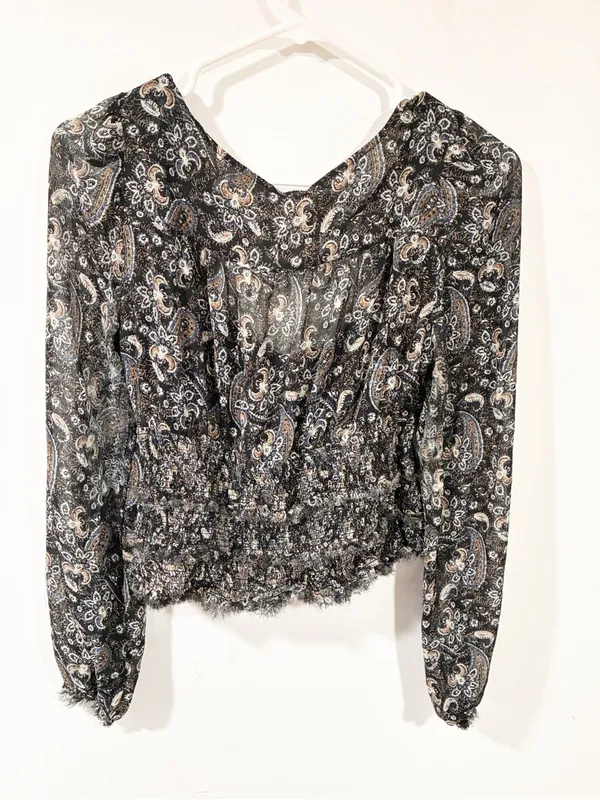 Free People Lolitta Paisley Top Blouse Peasant Floral Sheer Size Medium - Image 6