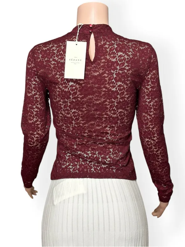 SÉZANE Taori Long Sleeve Lace Blouse, Red, FR38/US6 - Image 7