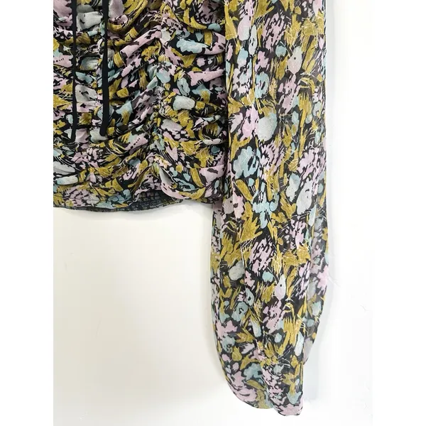 Free People Mabel Floral Printed‎ Ruched Smocked Crop Top Long Sleeve Blouse S - Image 9