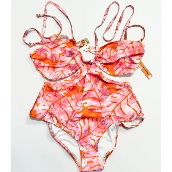 Aqua X STUDIO 189 One Piece Swimsuit Extra Small‎ Batik Leaf Cut Out NEW - Image 2