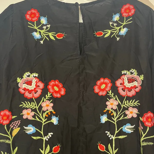 Zara Embroidered‎ Bird & Floral Black Shift Dress Cottagecore Bohemian Sz Small - Image 11