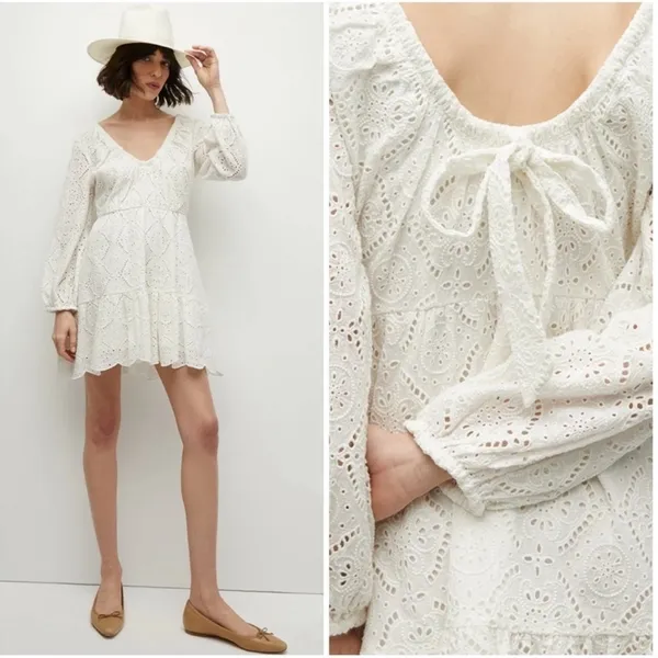 NEW VERONICA BEARD White Eyelet Cotton CALIBRA Mini Sun dress SZ 6 - Image 2