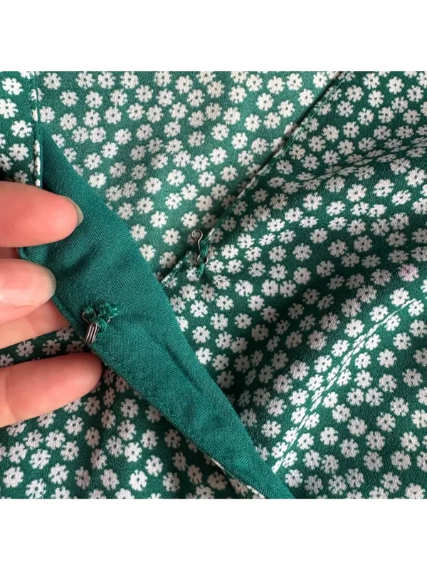 Abercrombie & Fitch Green Floral Wrap Dress Cottagecore Mini Ruffle Hem Sz M - Image 7