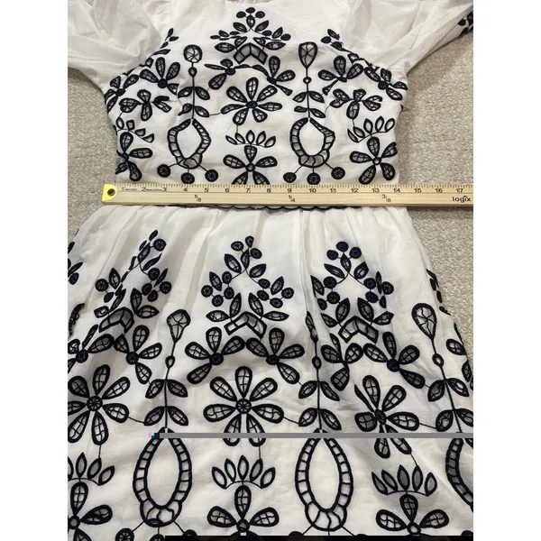 SAYLOR Ivory Mini Dress with Black Floral Embroidery Size XS 100% Cotton - Image 13