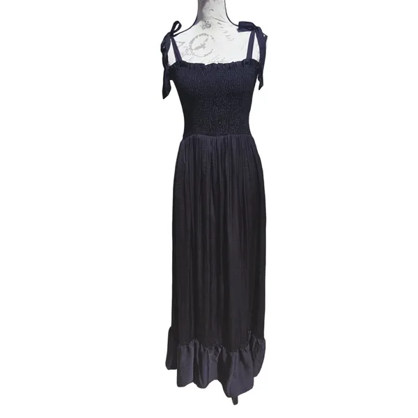 SUMMERSALT NWT The Sliky‎ Luxe Smocked Maxi Dress Black Tie Strap Medium - Image 3