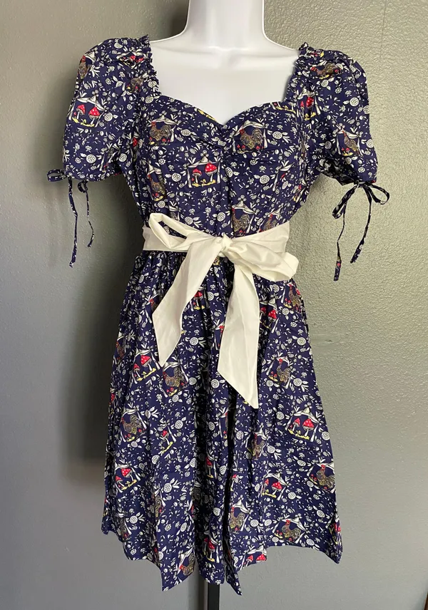 Unique Vintage NWT Retro Navy Mushroom and Rooster Dress LARGE - Image 5