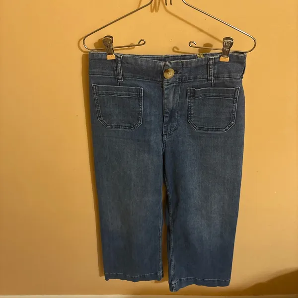 Anthropologie Maeve Colette Crop High-Rise Wide Leg Jeans in Bright Blue Wash - Image 4