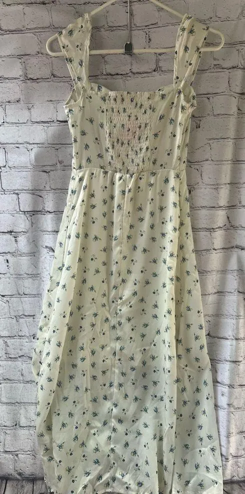 Cottagecore Ivory and Blue Floral Maxi Dress with Bustier Style Top XS - Image 6