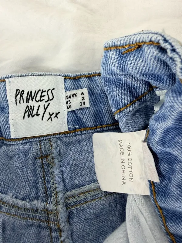 Princess Polly Womens Light Wash Denim High-Waisted Frayed Hem Shorts Size 2 - Image 4
