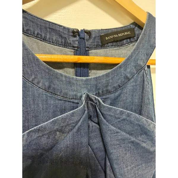 Banana Republic Blue Denim Halter Dress Ruffle Bow Shift Pockets Sleeveless - Image 5