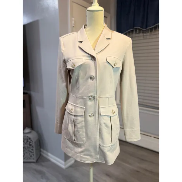 NIC+ZOE Ivory Utility Blazer Jacket M Quiet Luxury Office Chic Tailored Longline - Image 3