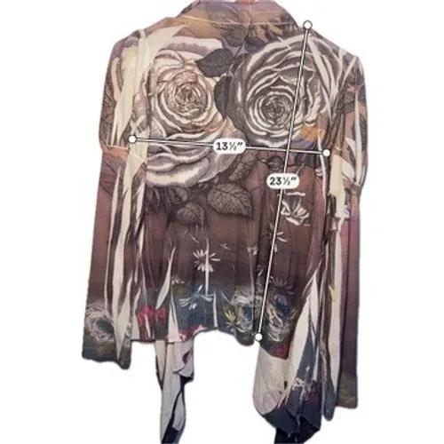 BLEU Floral Rose Print‎ Draped Open Front Waterfall Cardigan Brown Cream Small - Image 5