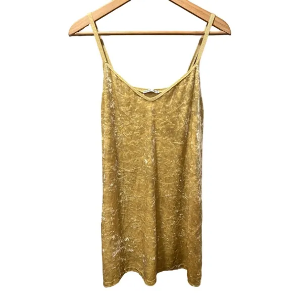 Zara 90s Crushed Velvet Slip Mini Dress Mustard Gold Size M - Image 2
