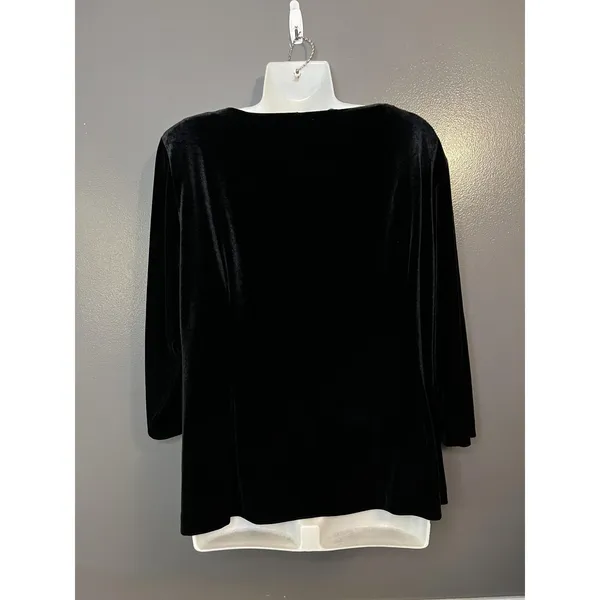 Donna Ricco Blouse Womens 16W Plus Black Velvet Cowl Neck Long Sleeve Made USA - Image 5