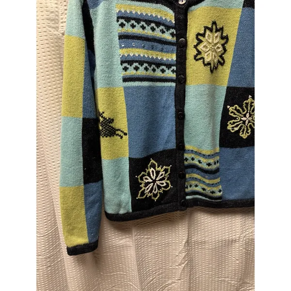 Vintage Christopher‎ & Banks Hand Embroidered Knit Cardigan Women's S Blues Snow - Image 2