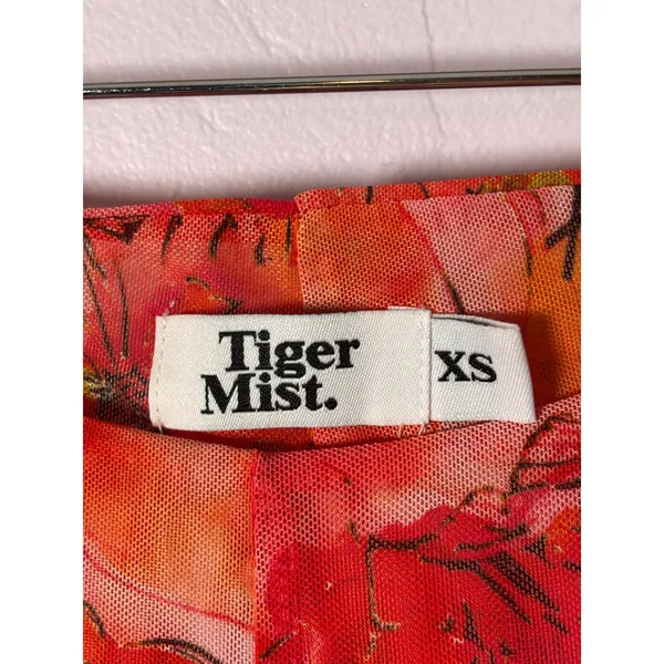 Tiger Mist Floral Mesh Flare Pants XS Red Orange Bell Bottom Y2K Retro Costume - Image 7