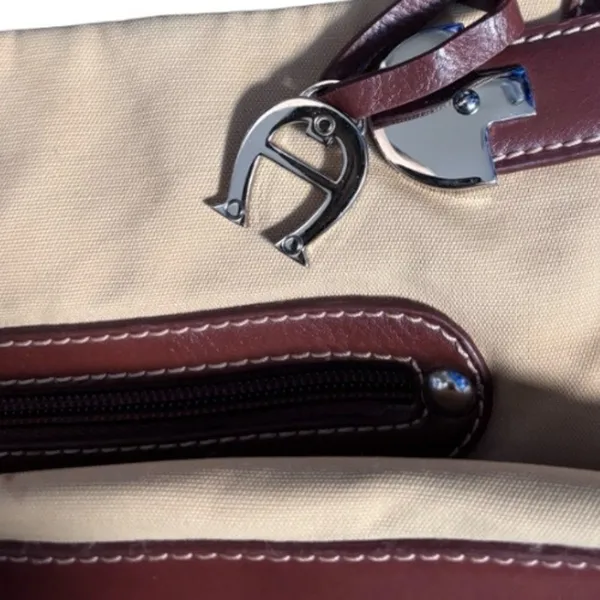 Vintage Etienne Aigner Beige Canvas Leather Shoulder Bag Classic Neutral Purse‎ - Image 8