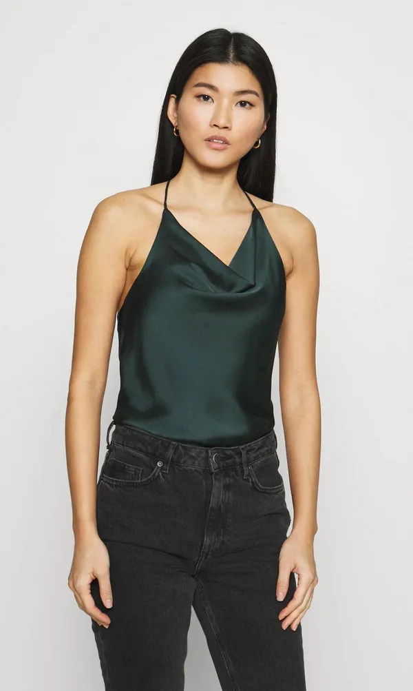 Satin Cowl Neck T Strap Bodysuit - Image 2