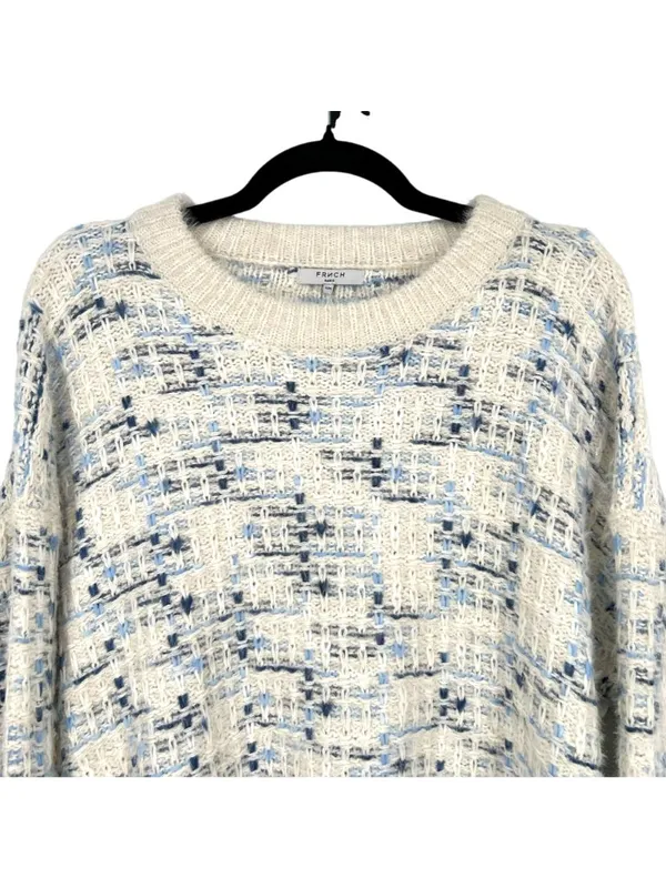 FRNCH Woven Knit Metallic Thread Crewneck Sweater Cream Blue Size S/M NWOT - Image 2