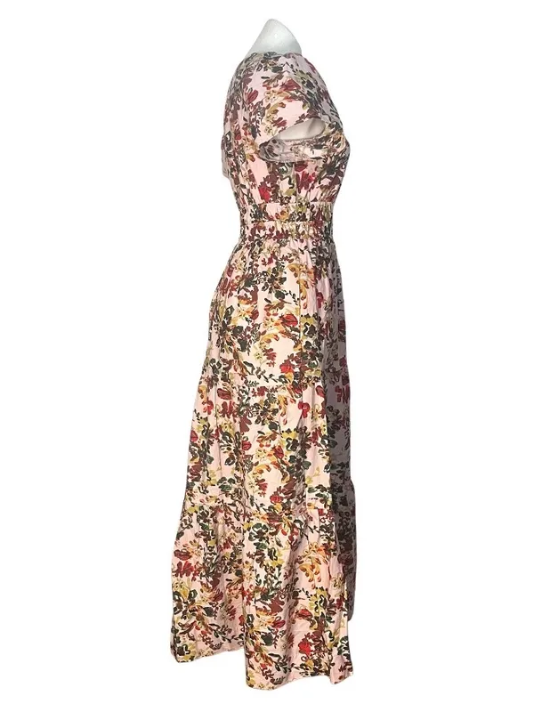 ANTHROPOLOGIE The Somerset Maxi Dress Medium Pink Floral Elastic Waist Size XS - Image 4