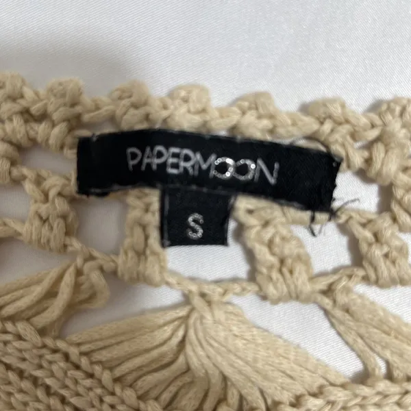 Papermoon Crop Top Women's Small Beige Macramé Style Cotton Style 3/4 Sleeves - Image 3