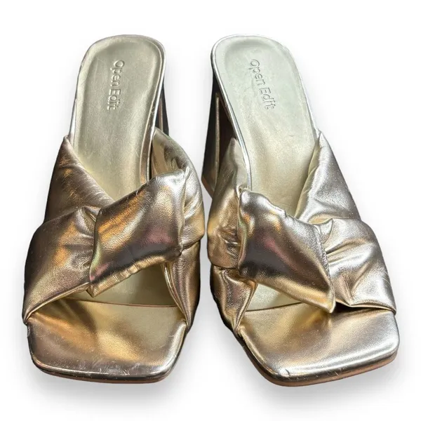 Open Edit Nordstrom‎ Saydee Gold Metallic Puff Sandal Heel Sz 7.5 - Image 2