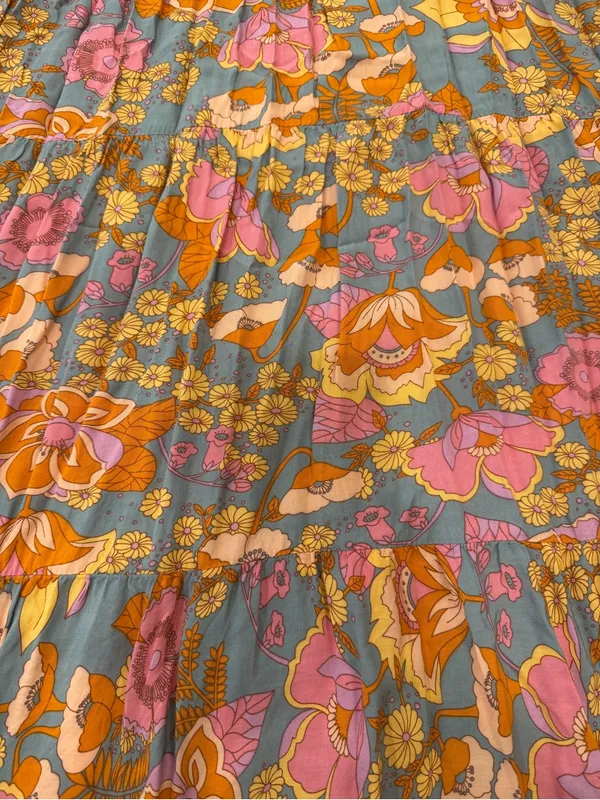 ZESICA Boho Retro Floral Halter Maxi Dress Pink Orange Tiered Sun Dress Large - Image 7
