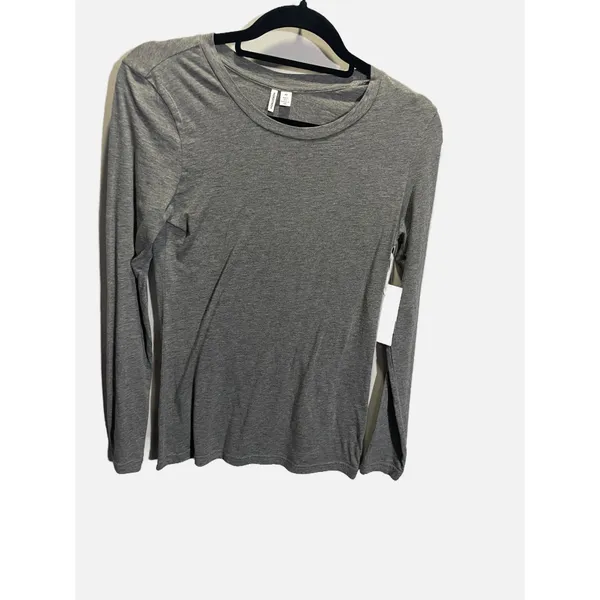 Nordstrom Long Sleeve Tee Women XS Grey Pima Cotton‎ Everyday Basic Crew Neck - Image 2