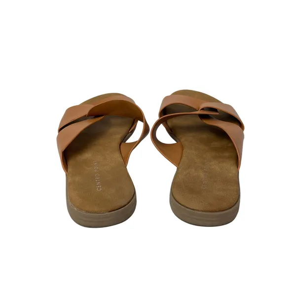 Centro Point Women's Brown Open Toe Slip On Cross Strap Flat Sandals Slides 6.5 - Image 3