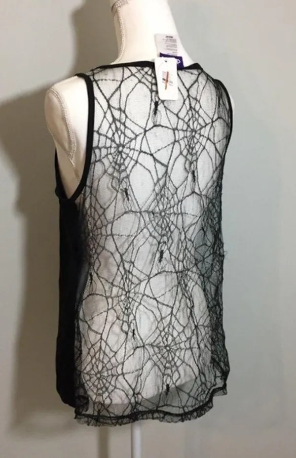 Claire's NWT Skeleton Spiderweb Mesh Sheer Tank Top Goth - Image 5