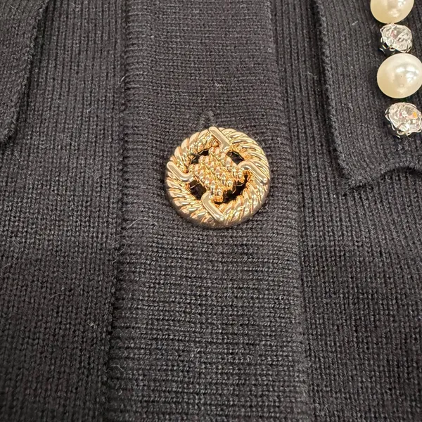 Adrianna Papell Black Pearl Rhinestone Bow Cardigan Sweater Gold Buttons Large - Image 5