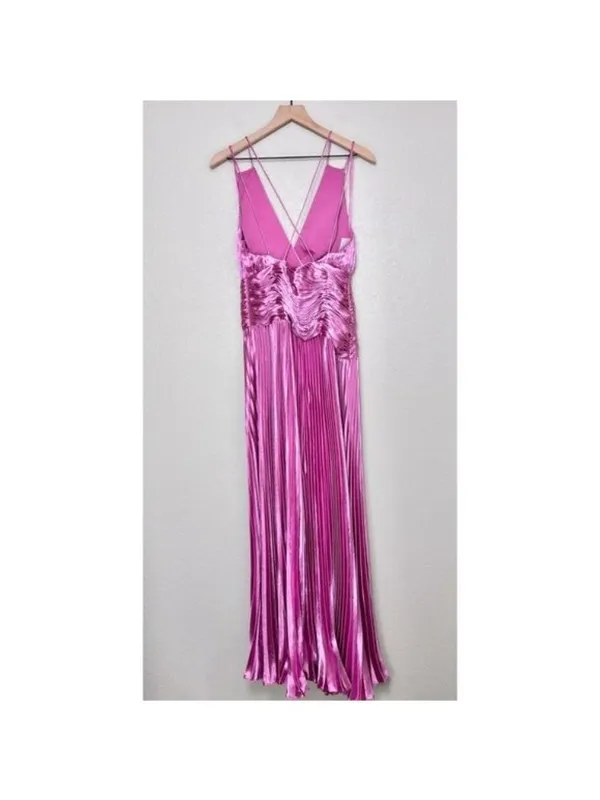 NWT AiiFOS Vera Pleated Metallic Gown 8 Pink Magenta Plisse Ruched Slit Formal - Image 10