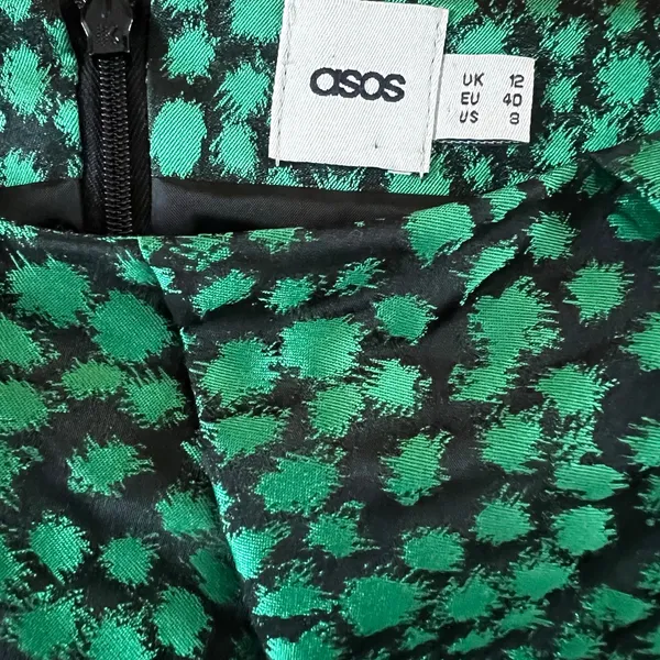ASOS Green Black Abstract Jacquard Pleated Statement Mini Skirt | Size 8 - Image 3