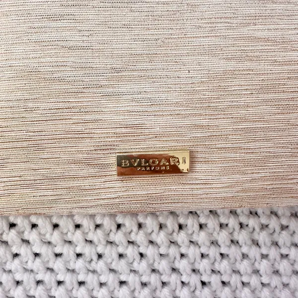 Bvlgari Parfums Beauty Pouch Cream/Gold Lurex Makeup Bag Detachable Tassel NEW - Image 3