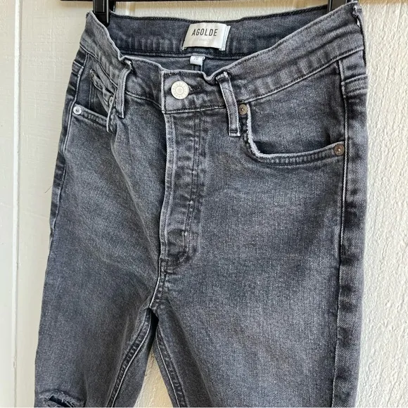 AGOLDE Nico High Rise Slim‎ Jeans in Cassette Distressed Black Wash Size 26 - Image 3