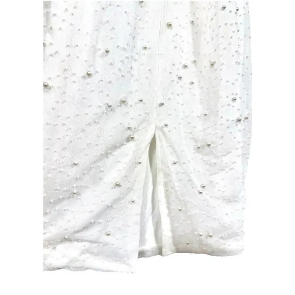 Midnight Doll White Pearl Beaded Midi Dress Small Open Back Rush Birthday - Image 7