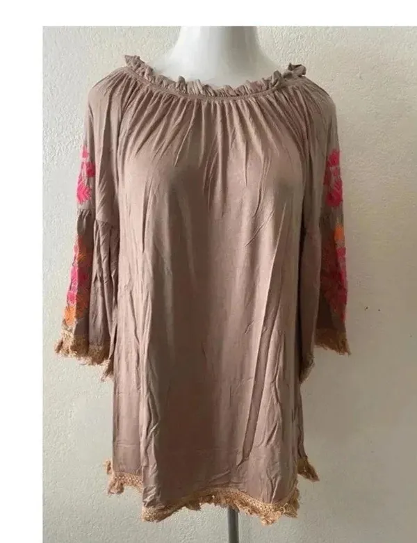 🆕Velzera Floral Embroidered Tassel Peasant Dress Boho L🆕 - Image 4