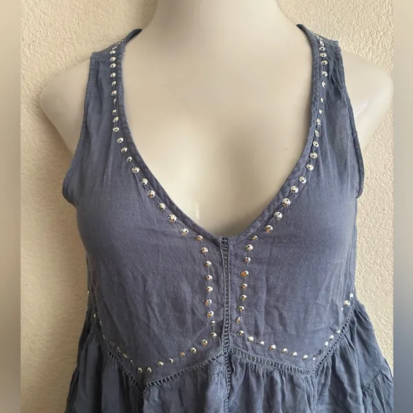 Abercrombie & Fitch Silver Sequins Dusty Blue Boho Babydoll Blouse M - Image 5