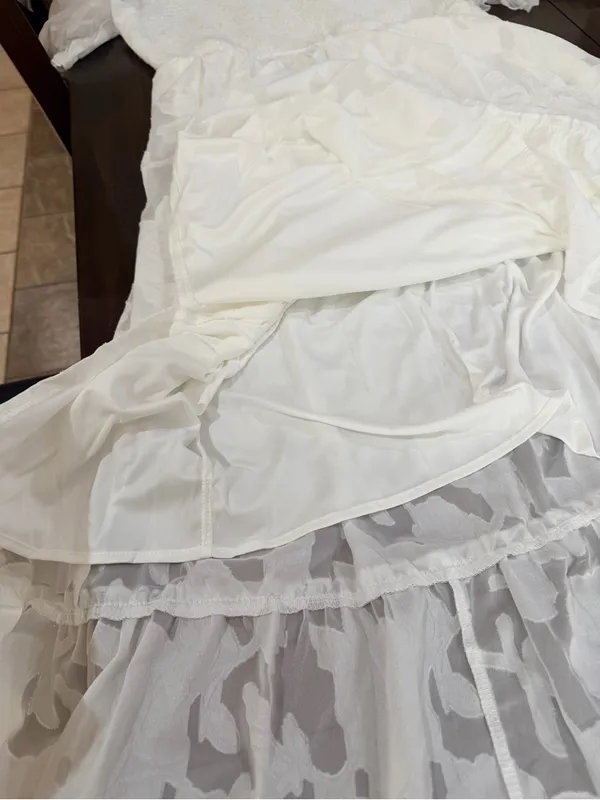 NWT Pinup Fashion White Dress 16W Plus Size Smocked Tiered Midi Puff Sleeve - Image 8